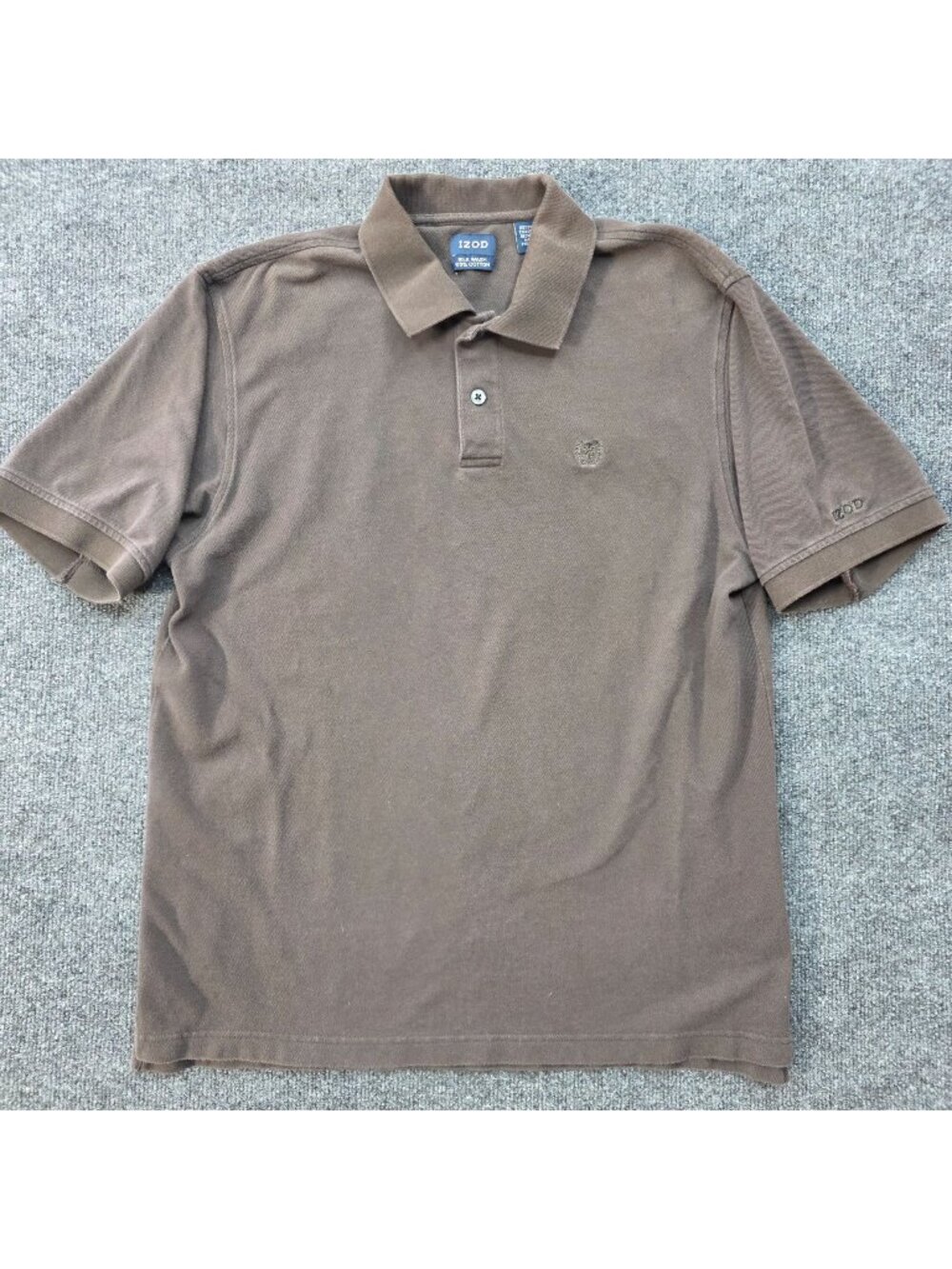 IZOD Silk Wash Cotton Brown Polo Shirt L Embroidered Logo Quiet Luxury Preppy